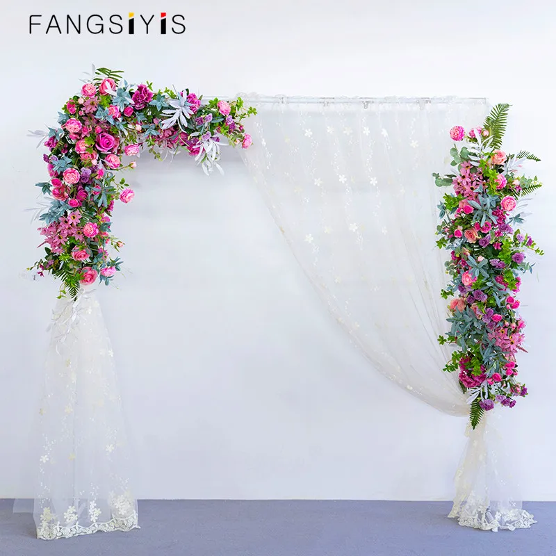 

1set Metal Wrought Iron Arch Stand +Artificial Silk Flower Arrangement white cloth Set Decor Party Wedding Backdrop Floral Row