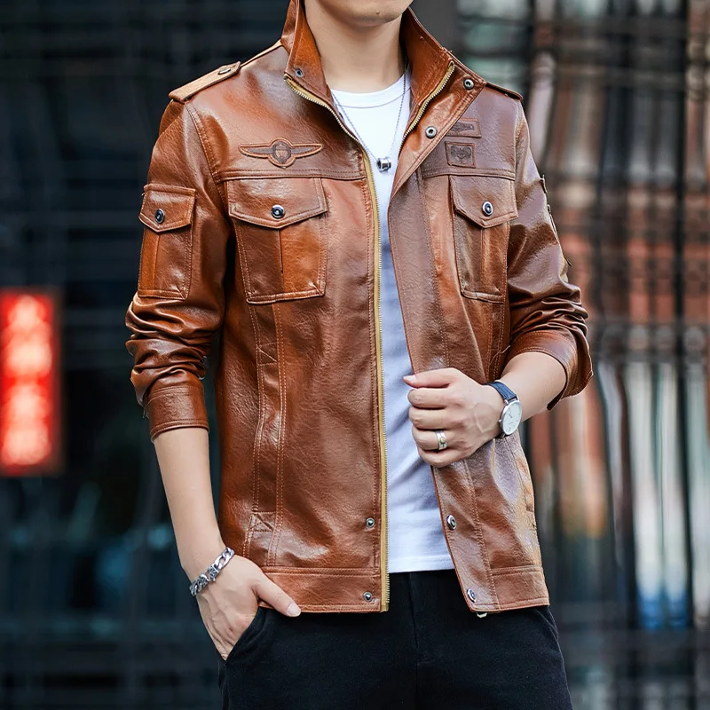 

Новинка Осень-зима 2021 мужская кожаная куртка с эффектом потертости Свободная куртка большого размера из искусственной кожи мужская куртка ...