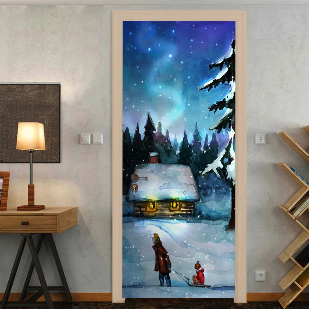 

Christmas Decoration Door Stickers 3D Simulation Removable Waterproof Wall Sticker Bedroom Living Room DIY Wallpaper