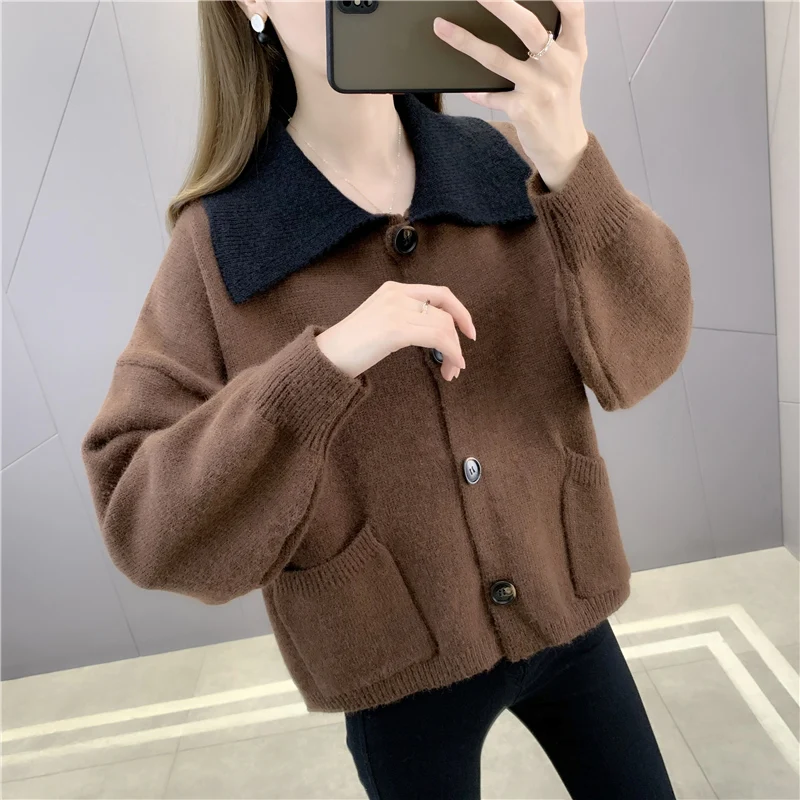 Короткий вязаный кардиган с воротником холл ряд 10 № 2 ниже] подходящий к цвету