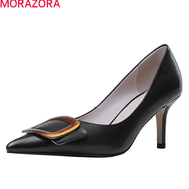 

Женские туфли-лодочки из натуральной кожи MORAZORA, черные офисные туфли-лодочки из натуральной кожи, лето 2020