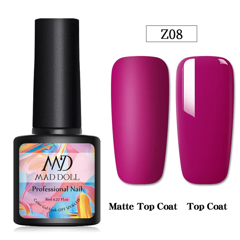 Z08 2 бутылки 8 мл MAD DOLL УФ-гель для ногтей чистый цвет и Блестящие Блестки долговечный впитывающий Гель-лак для нейл-арта - Цвет: Z08