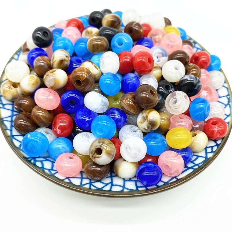 Бусины акриловые круглые с имитацией натурального камня для изготовления