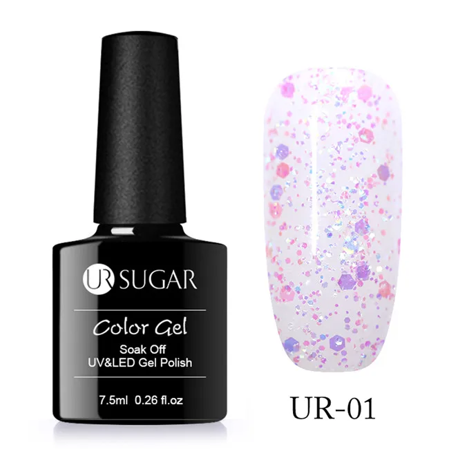 Glitter 1 UR SUGAR 7,5 мл голографический УФ лак для ногтей с блестками лак блестящая Лазерная Блестки УФ гель лак личная гигиена дизайн ногтей маникюрный лак - Цвет: Glitter 1