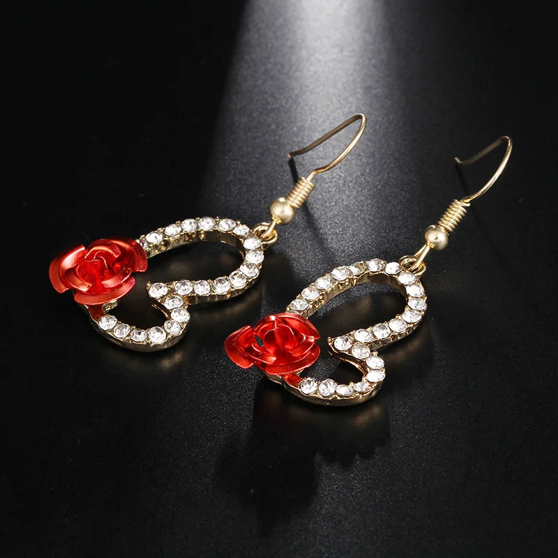 Женские серьги в винтажном стиле с цветком розы подвески хрустальные стразы