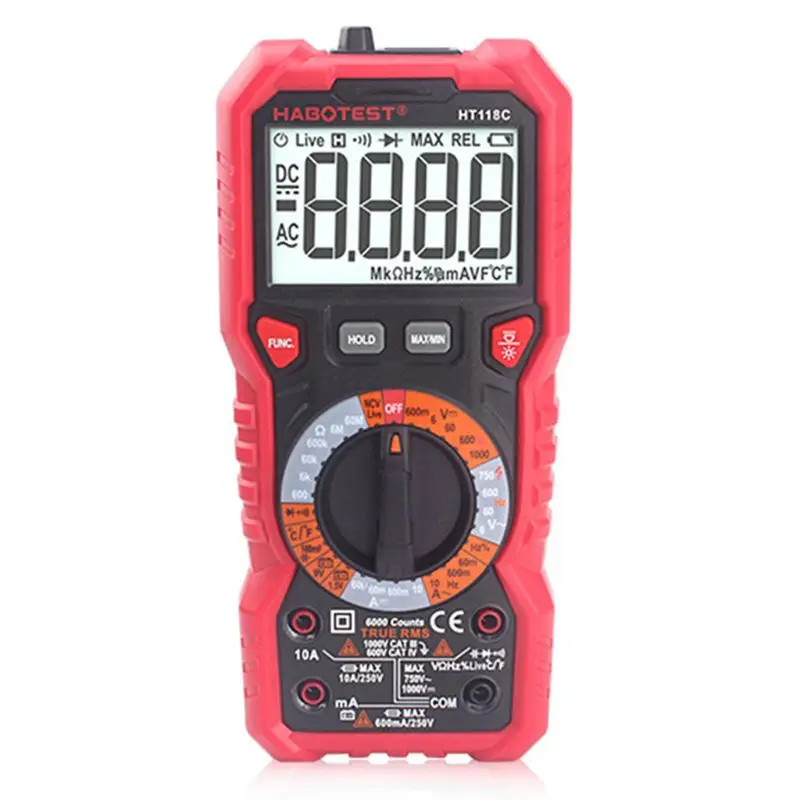 

HT118 6000 Counts 1000V AC DC Digital Multimeter NCV Live C/F Duty Multimetro Voltage Meter