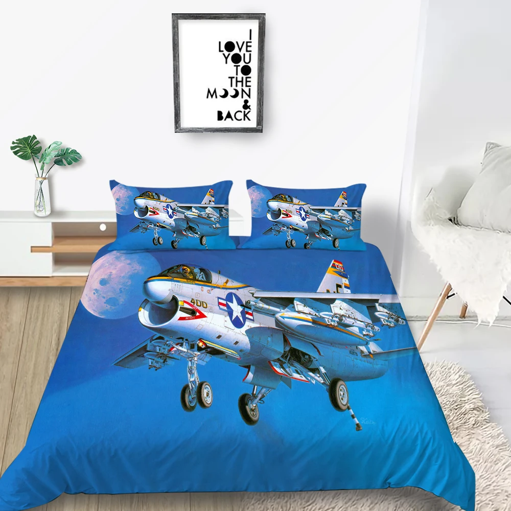 

3D Jet Plane Bedding Set Moon Cartoon Fashionable Duvet Cover Kids Queen King Twin Full Single Double Unique Design Bed Set