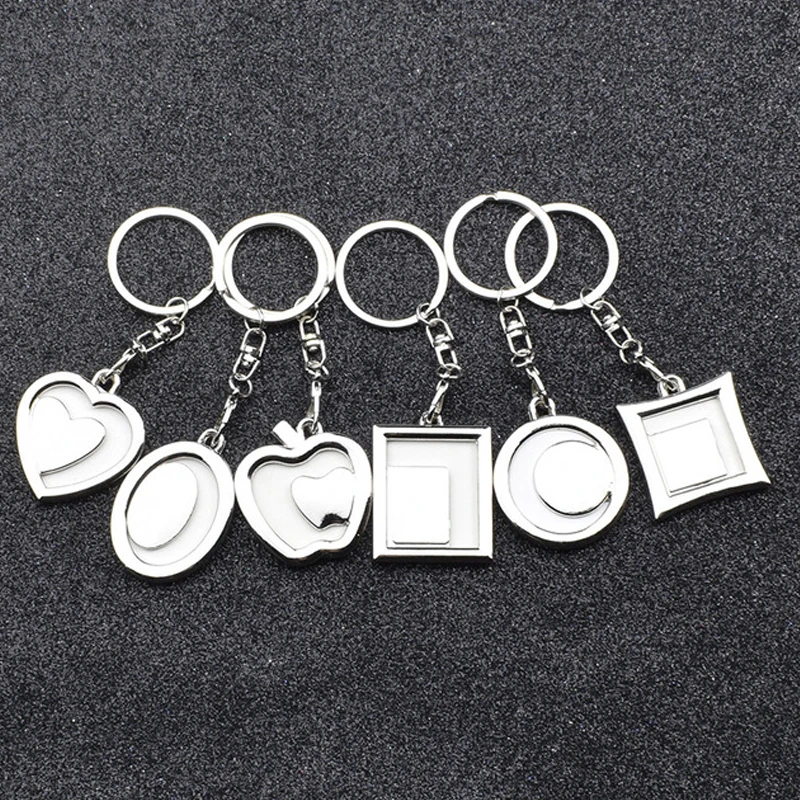 

10pcs Fashion Keychain Outdoor Camping Hiking Tools Mini Heart Square Round Oval Insert Photo Frame Heart Couples Photo Keyring