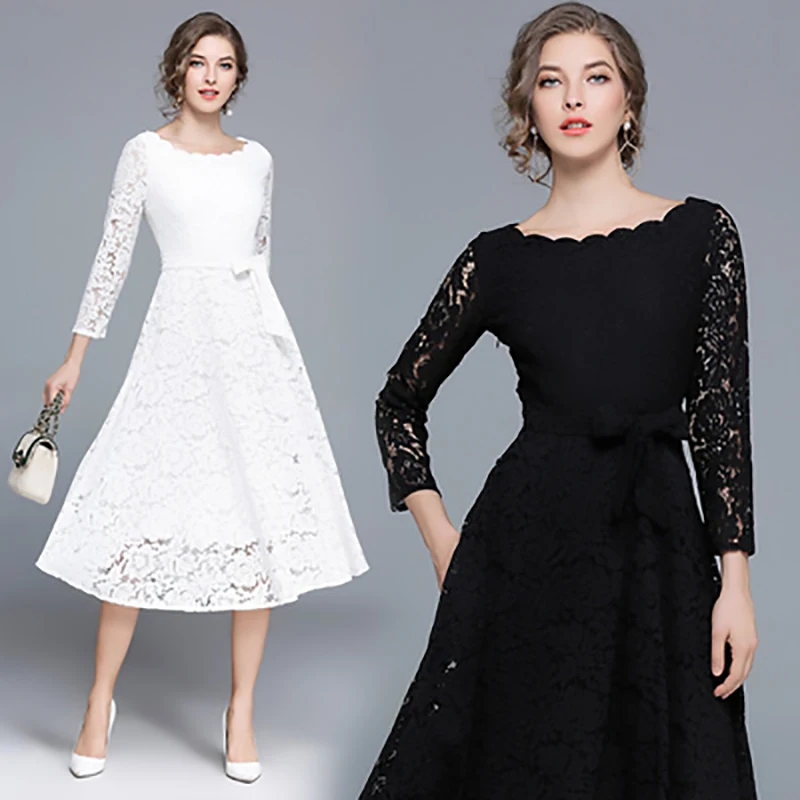 Осеннее винтажное Кружевное платье миди женское Повседневное в стиле бохо с