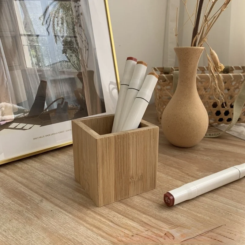 

Pen Holder Makeup Brush Lipstick Storage Tube Student Desktop Storage Box Finishing Box Ins Wind Simple Niche Bamboo