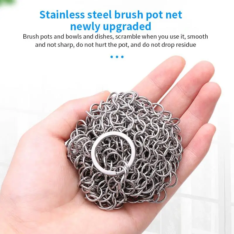 Практичный Серебряный Нержавеющая сталь чугун очиститель скруббер кастрюлю