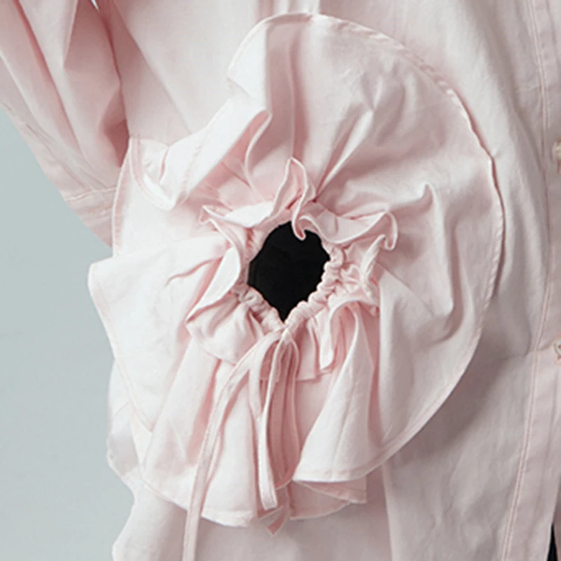 

[EAM] Wome Black Hollow Out Irregular Big Size Blouse New Lapel Long Sleeve Loose Fit Shirt Fashion Spring Autumn 2021 1DD6225