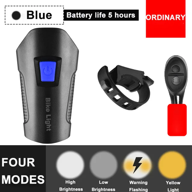 Ordinary Blue 3 в 1 светильник для горного велосипеда с зарядкой от usb, велосипедный передний светильник, светильник-вспышка на руль, велосипедный головной светильник, измеритель скорости, ЖК-экран - Цвет: Ordinary Blue