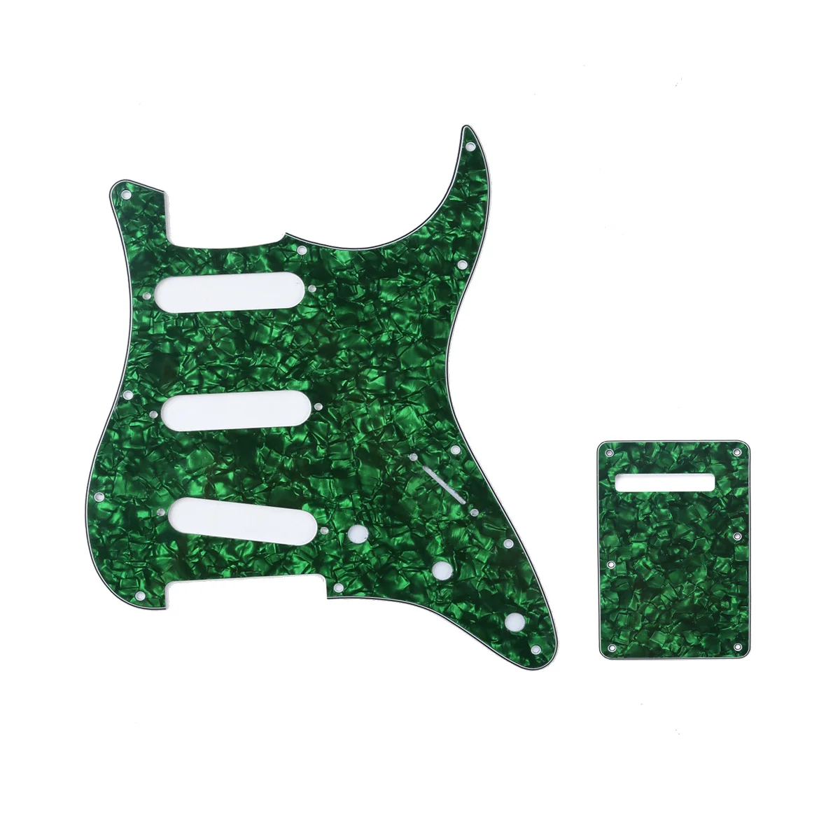 

Musiclily SSS 11 Hole Strat Guitar Pickguard and BackPlate Set for Fender USA/Mexican Standard Stratocaster, 4Ply Green Pearl