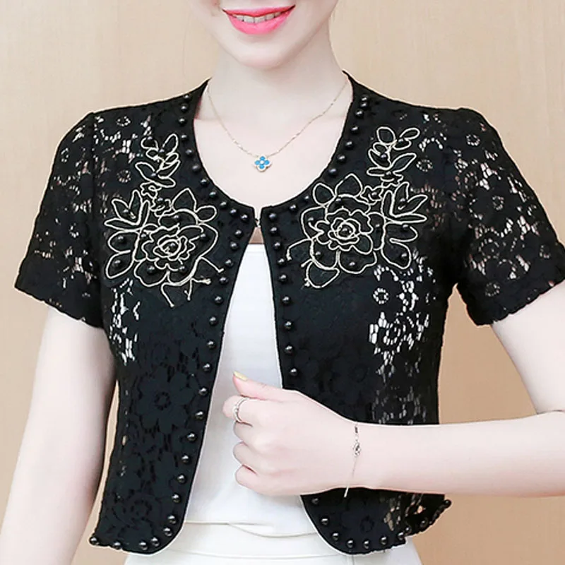 Блузка для женщин 2021 с коротким рукавом летняя блузка рубашка Платье С Бисером