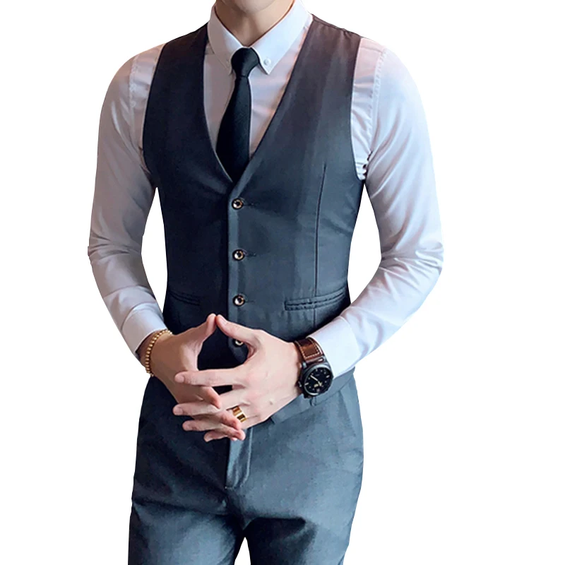 

M-4XL High Quality Men's Formal Blazer Vests Slim Fit Business Dress Suit Sleeveless Waistcoat Jacket Vest Colete Social MQ432