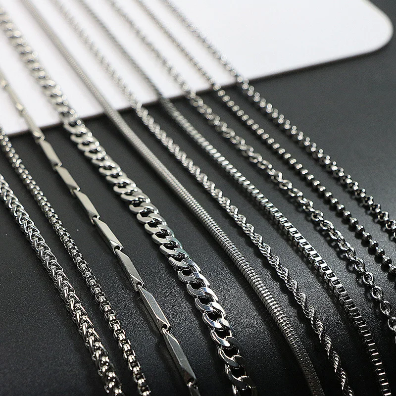 

Silver Color Titanium Stainless Steel Metal Chain Necklace Without Pendant Men Women Lobster Clasp Choker Jewelry DIY Accessory