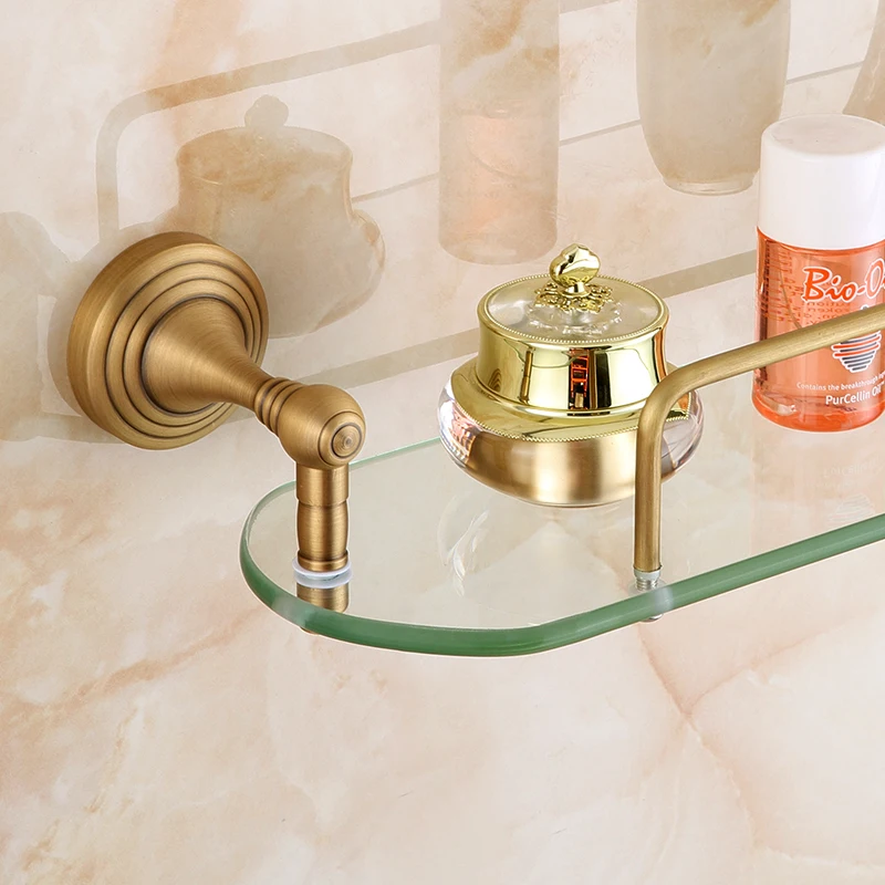Настенная стеклянная полка для ванной комнаты с античной бронзовой отделкой и