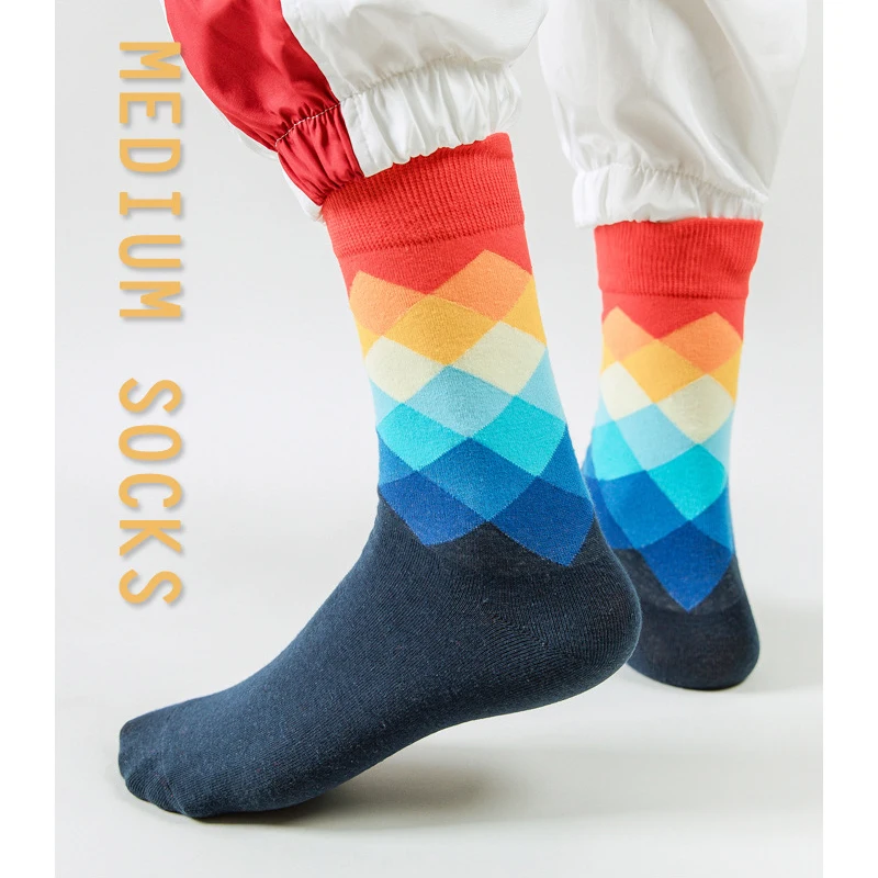 

Носки мужские хлопковые в стиле хип-хоп, Спортивные Повседневные носки для скейтборда с принтом, уличная мода в стиле Харадзюку, геометриче...