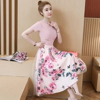 printed high waist mid length mesh thin skirt suit female 2021 summer new fashion sexy sweet skirt suit