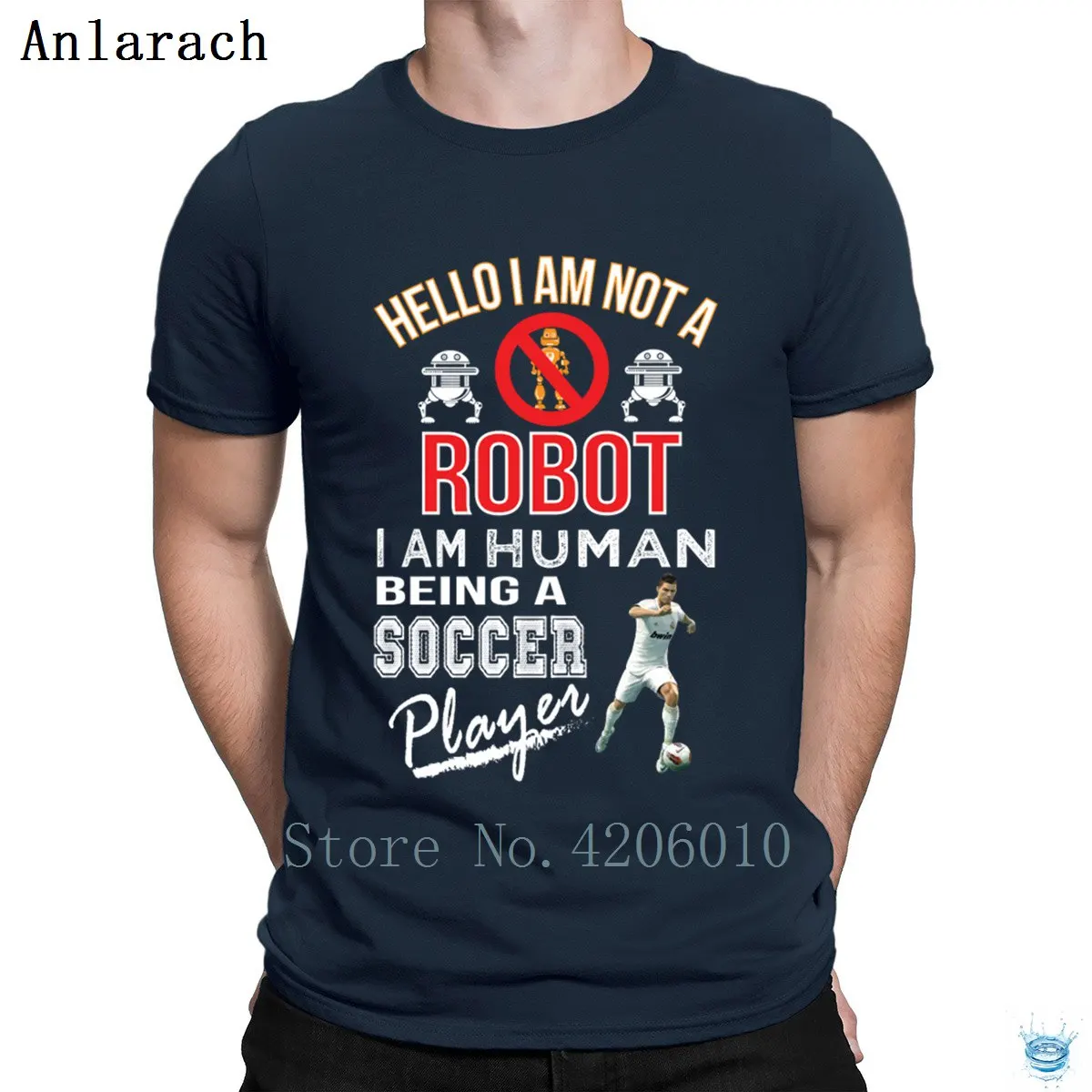 Hello I Am Not Robot Iam Human A Soccers Player Футболка с принтом Поп Топ крутая футболка для мужчин
