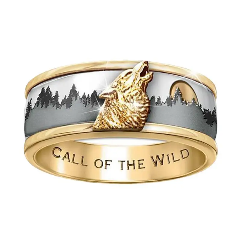 New Design Deep Forest Wolf Ring Animal Alloy Knuckle Gold Silver Colour Fashion Mens Band Jewelry Party Gift | Украшения и