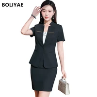 boliyae suits with skirt womens office suit femme summer short sleeve blazer and pants set for office uniform clothing tops trf