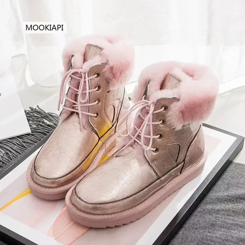 2019 Chinese brand women's shoes real leather 100% natural wool high quality lace up snow boots free delivery | Обувь