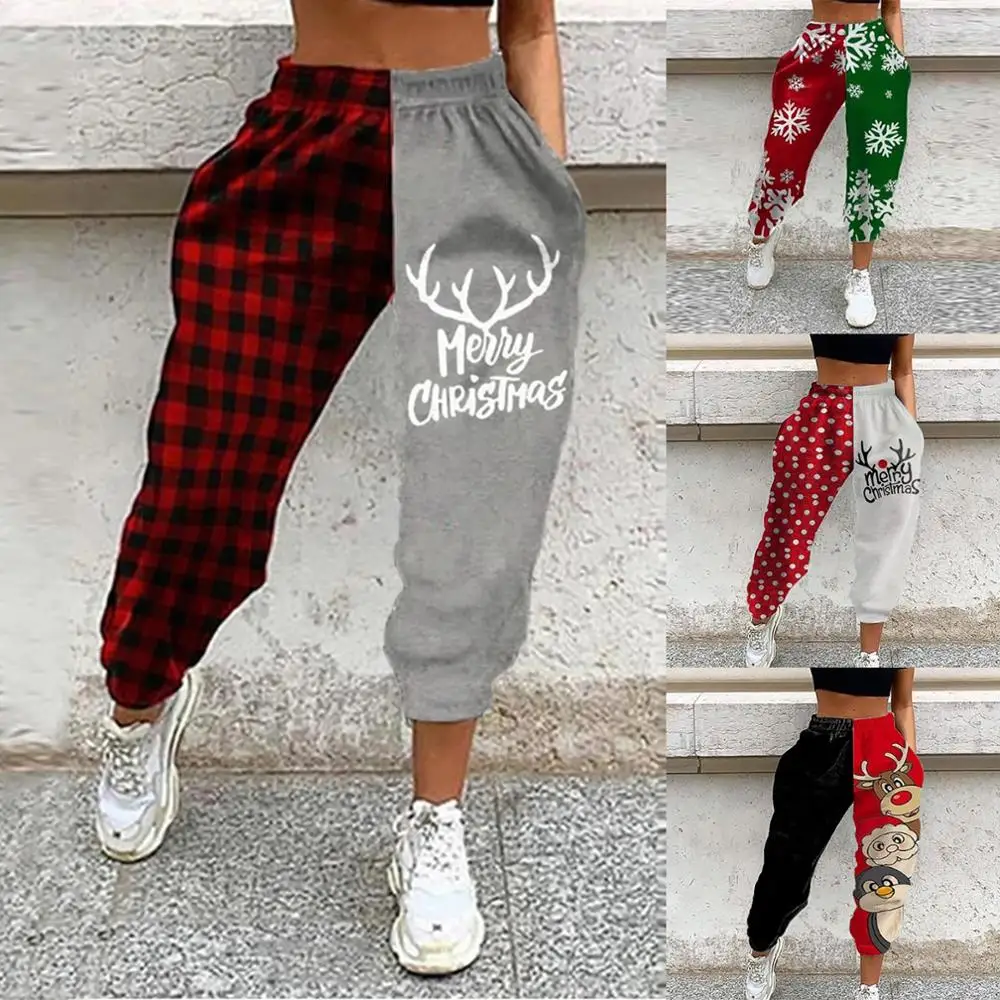 Новые модные брюки для бега женские мешковатые спортивные с рождественским