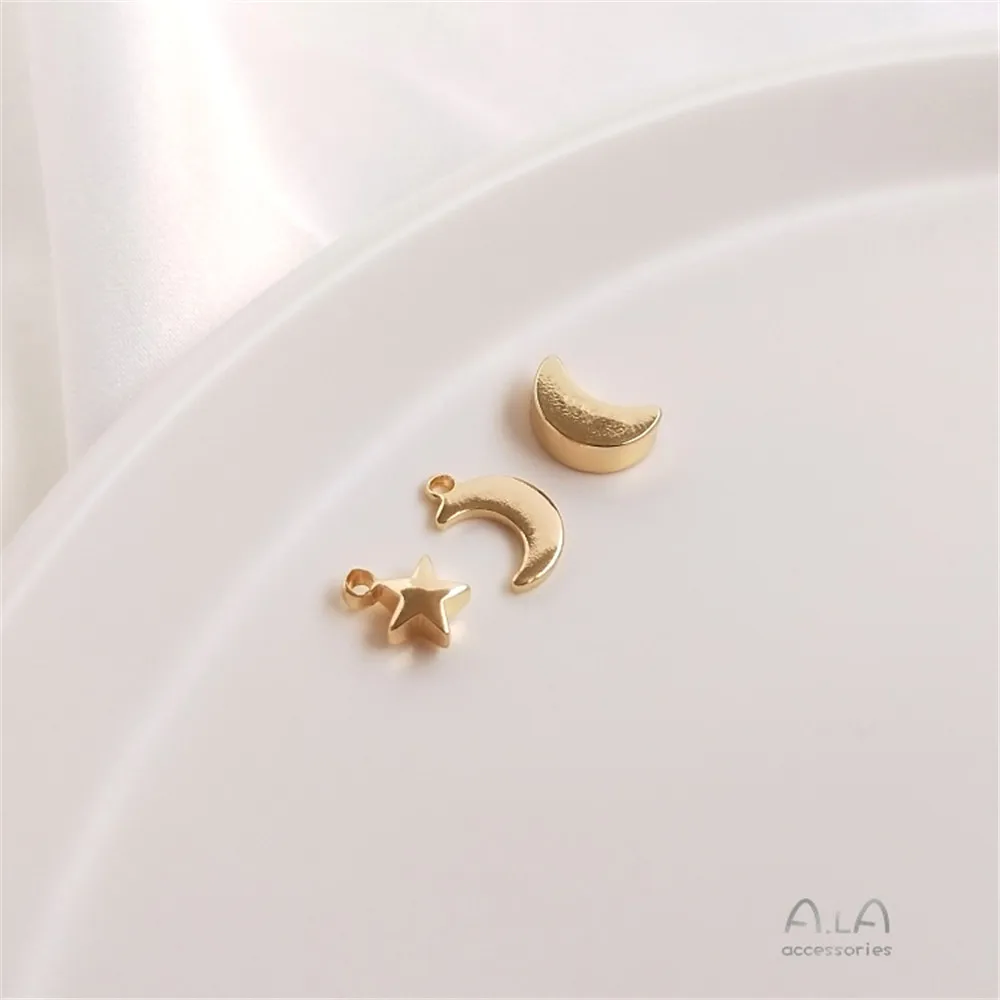 

Bronze copper package 14 k genuine detail Moon five corner stars small pendant DIY handmade decoration ears