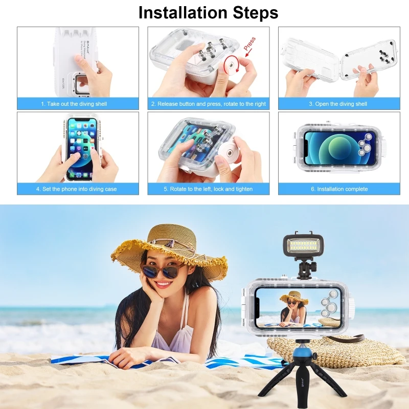 

PULUZ 40m/130ft Waterproof Diving Housing Photo Video Taking Underwater Cover Case for iPhone 12mini/12/12pro/12 Pro Max(White)