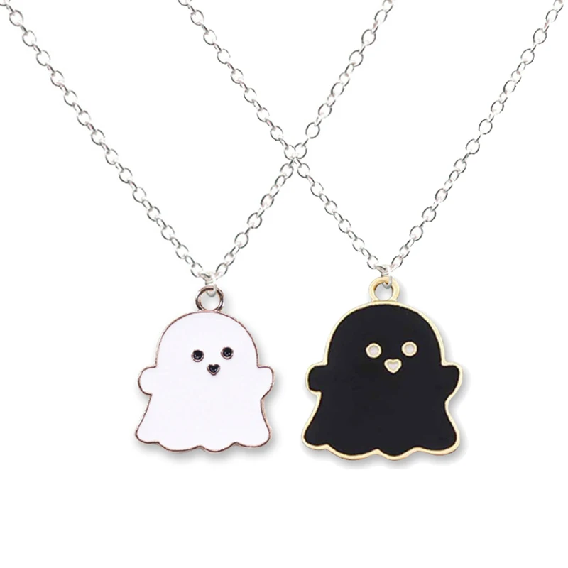Black And White Ghost Pendant Necklaces For Women Men Best Friends Cute Lovely Couple Necklace Fashion Jewelry | Украшения и