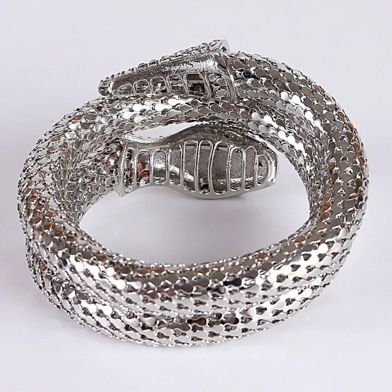 Женский браслет со змеиным плетением золотистый и серебристый на спирали в