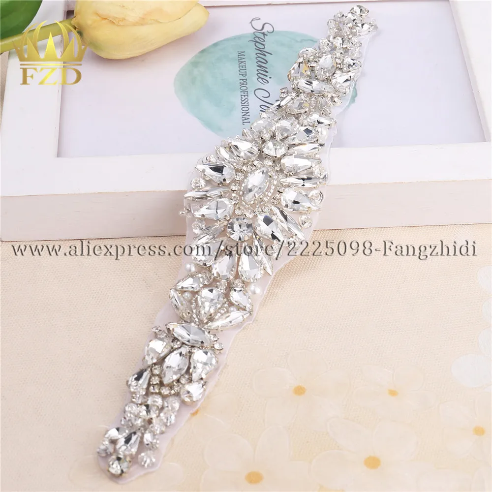 

FZD 30 Pieces Hot Fix Iron On Beaded Rhinestone Appliques for Sash Crystal Sew On Wedding Dress and DIY Headpieces Strass