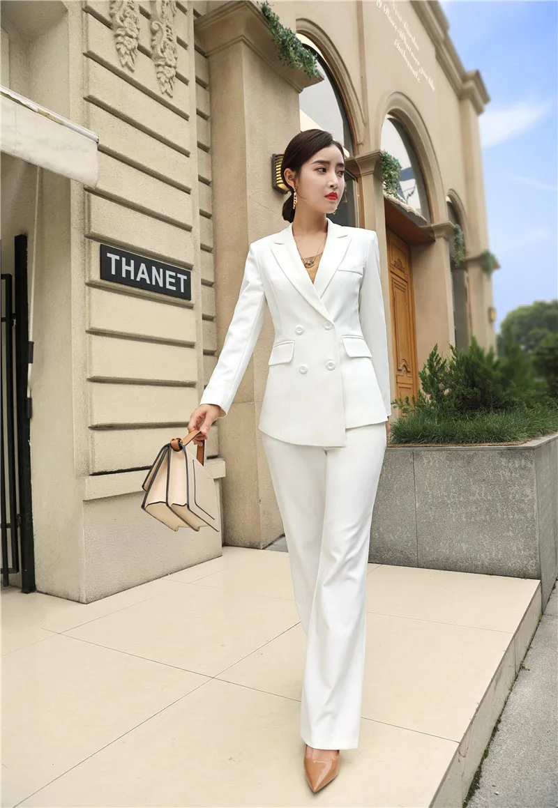 High quality women's suits white pants suit autumn and winter slim double-breasted jacket blazer Female office wear