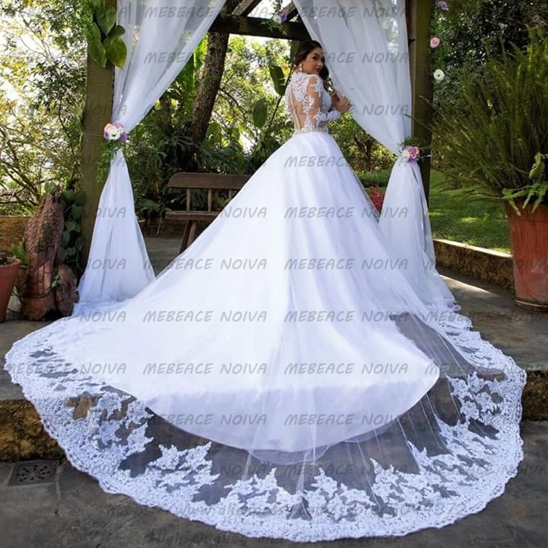 robe mariee 2021 Amazing Lace Beaded Ball Gown Long Sleeve Wedding Dress Turkey Vintage High Neck Bride Vestido De Noiva | Свадьбы и
