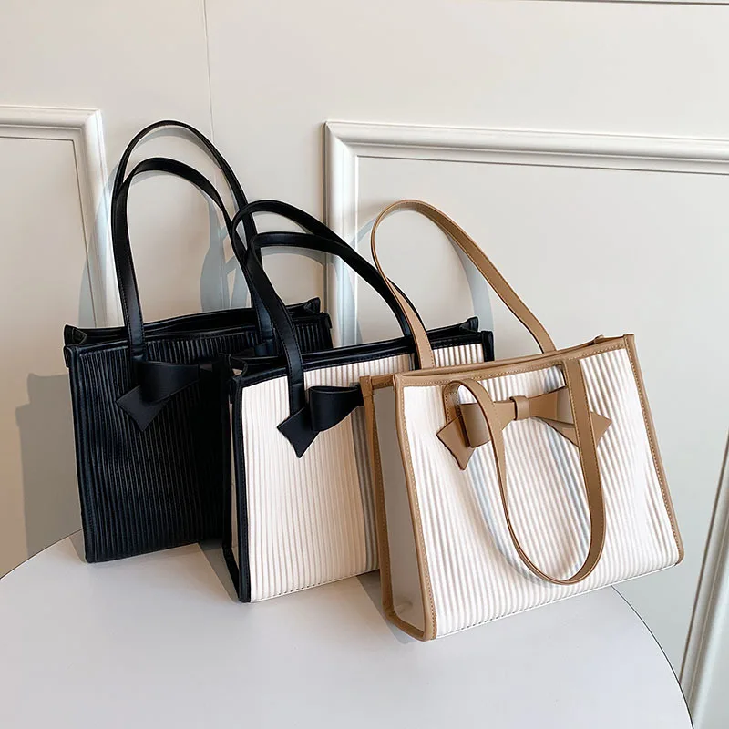 

Простая Вместительная женская сумка из искусственной кожи с бантом, 2021 дюйма, дизайнерская сумка через плечо, женская сумка через плечо