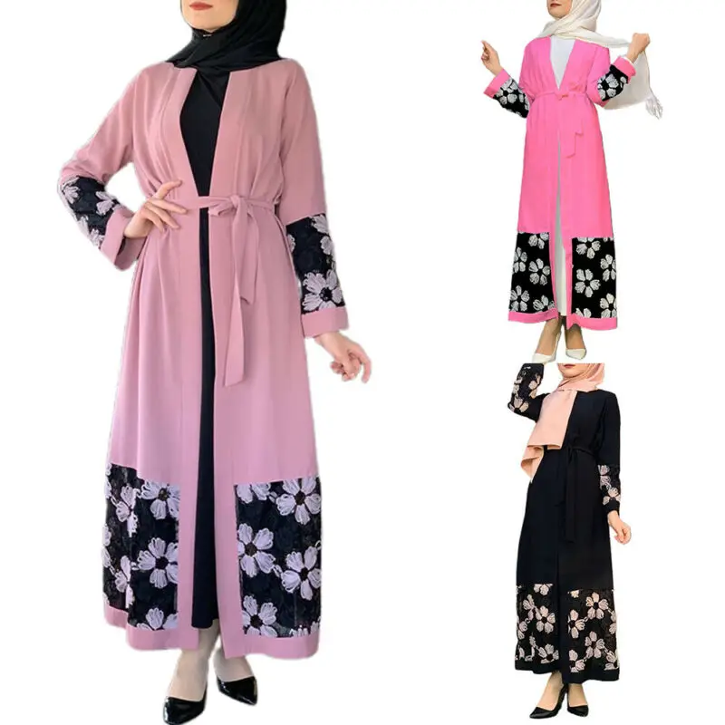 Мусульманская Мода абайя пэчворк халат Кардиган Женская рубашка с длинным