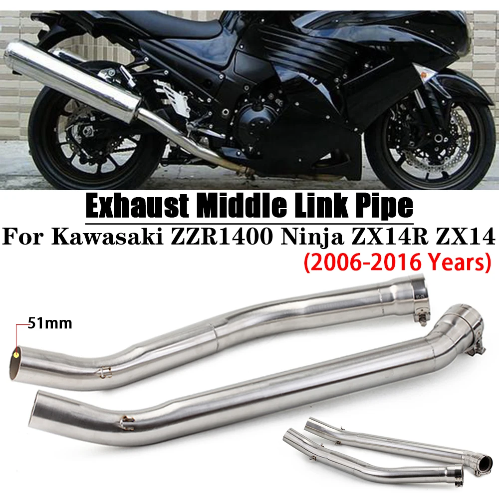 Slip On For Kawasaki ZZR1400 Ninja ZX14R ZX14 2006-2016 Motorcycle Exhaust Middle Link Pipe 51mm Escape Moto Muffler Mid Tube