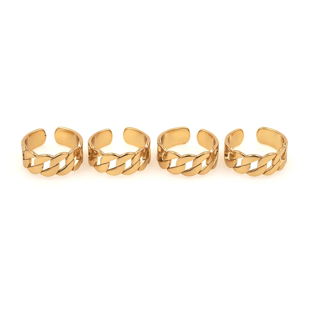 

Golden Punk Retro Men's Ring Cuban Chain Design Boy Ring Accessory Opening Adjustable Fashion Simple Jewelry Wearing Gift