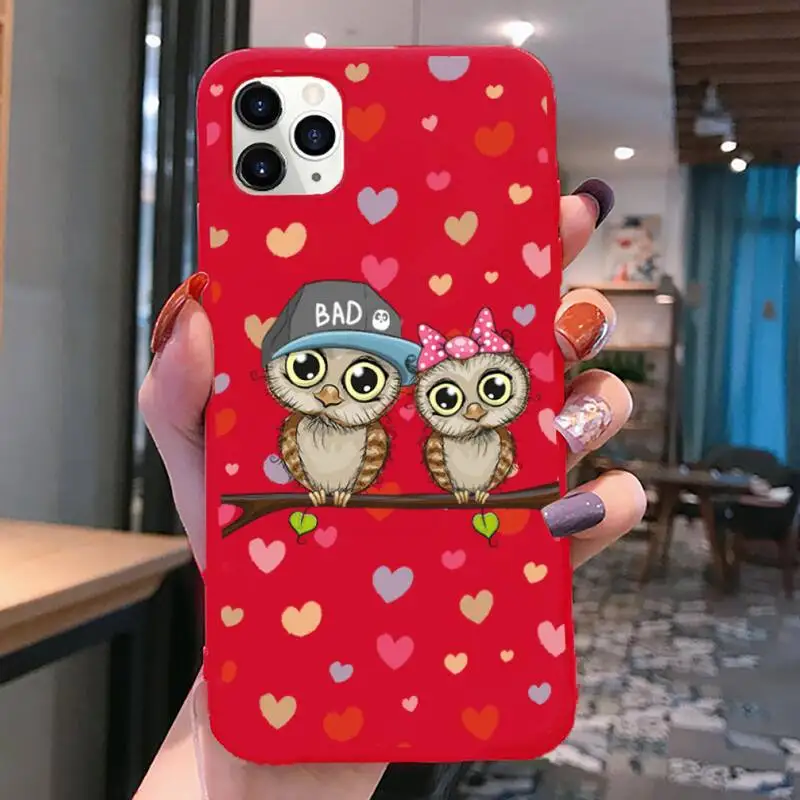 cute owl cat phone case for iphone 12 pro max mini 11 pro xs max 8 7 6 6s plus x 5s se 2020 xr red case free global shipping