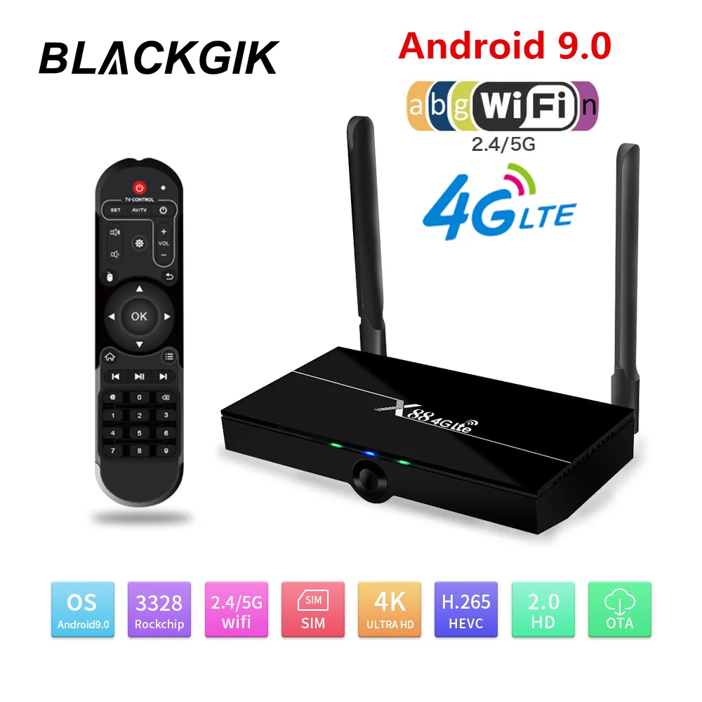 X88 4G Lte Android 9,0 ТВ приставка RK3328 четырехъядерный 2,4/5G двойной Wifi Youtube Neflix 4K 60fps HD 2GB 16GB USB3.0 поддержка Nano SIM карты