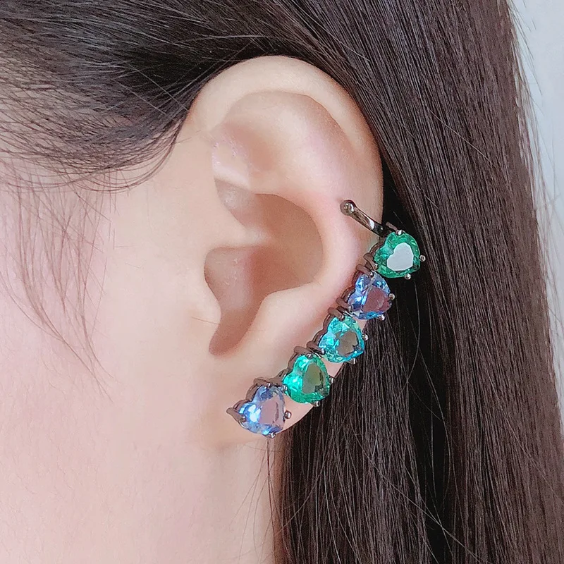 OMYFUN заводская цена женские серьги манжеты с сердцем Кристальные драгоценные