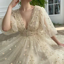 LORIE Vestidos de Fiesta Vintage para adolescentes, Vestido corto de manga larga con cuello de pico, corte en A, para graduación, 2021 (2)