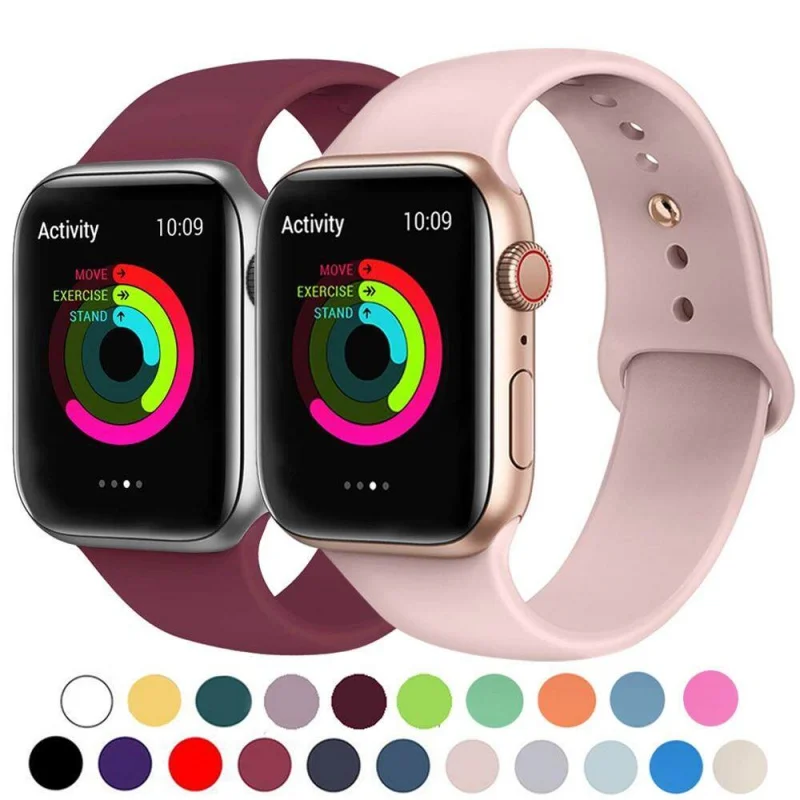 

Silicone Strap Band for Apple Watch 42mm 38mm 44mm 40mm Rubber Bracelet Watchbands Black Straps I watch Series 7 6 SE Wristband