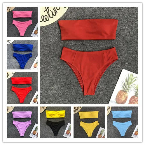 Купальный костюм бикини купальник пуш-ап красное розовое желтое женское летнее