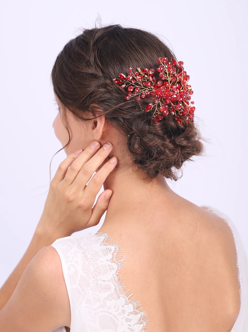 Экзотический блестящий красный головной убор с кристаллами свадебный гребень