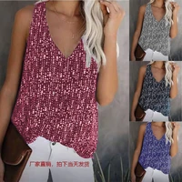 2021 summer new women fashion printing tank tops loose v neck sleeveless vest t shirts ladies casual pullover tops