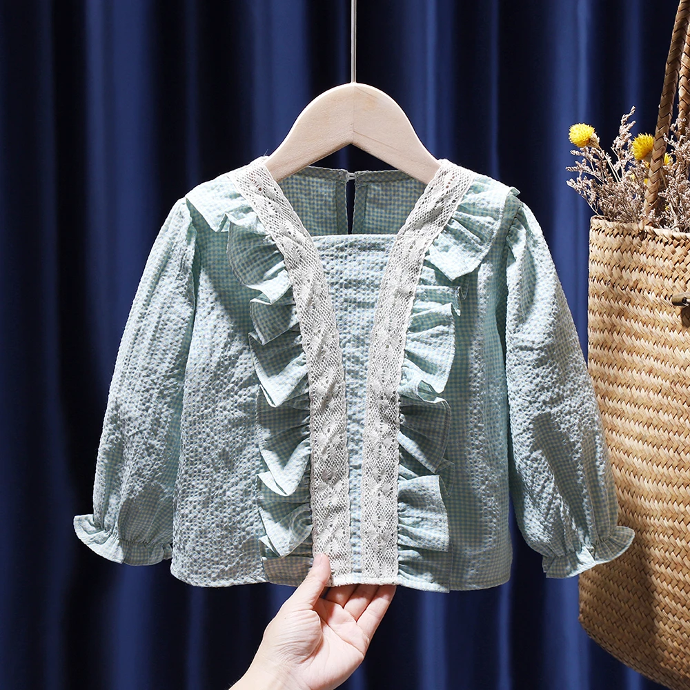 Топ с пышными рукавами для маленьких девочек рюшами и оборками клетчатая детская