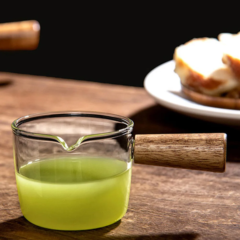 Kitchen Glass Milk Cup Creamer Jug Wood Handle Heat Resistant Syrup Sauce Dispenser Espresso Container Home Gadgets | Дом и сад